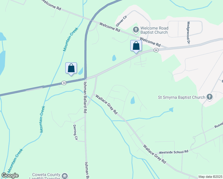 map of restaurants, bars, coffee shops, grocery stores, and more near Chapel Hill Parkway in Coweta County
