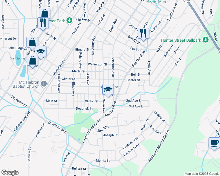 map of restaurants, bars, coffee shops, grocery stores, and more near 326 Alabama Street in Bessemer