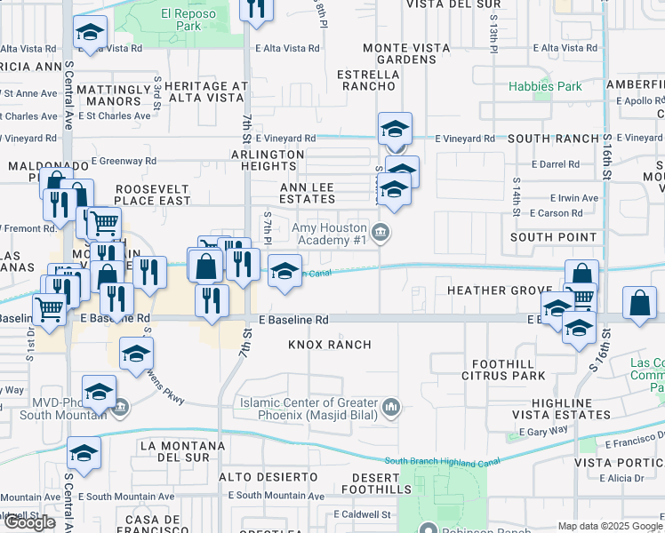 map of restaurants, bars, coffee shops, grocery stores, and more near 837 East Minton Street in Phoenix