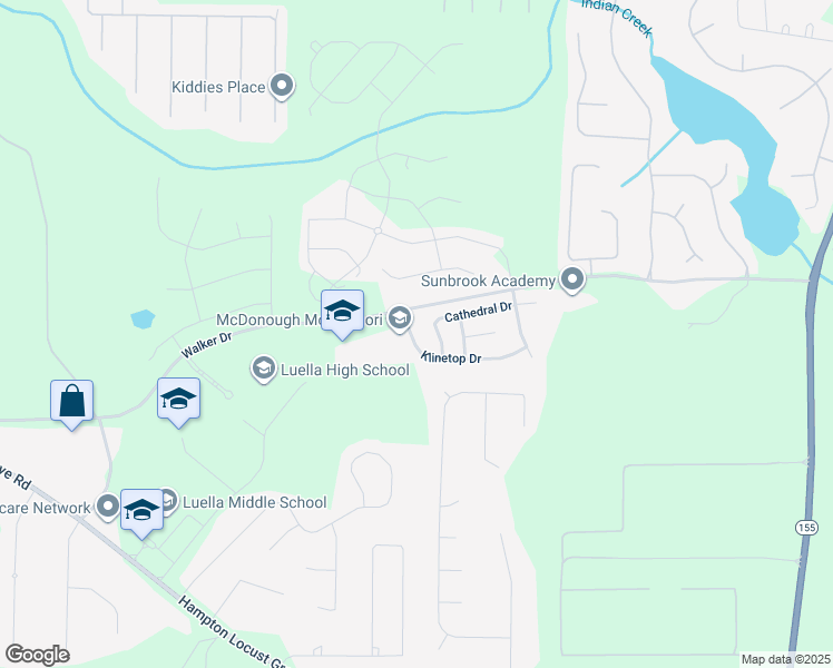 map of restaurants, bars, coffee shops, grocery stores, and more near 300 Klinetop Drive in McDonough