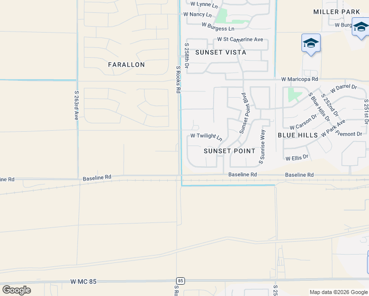 map of restaurants, bars, coffee shops, grocery stores, and more near 25914 West Baseline Road in Buckeye