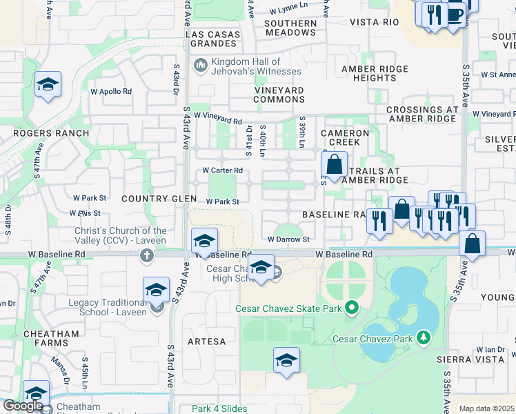 map of restaurants, bars, coffee shops, grocery stores, and more near 4042 West Pollack Street in Phoenix
