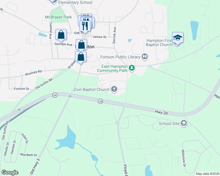 map of restaurants, bars, coffee shops, grocery stores, and more near 2A Daniel Street in Hampton