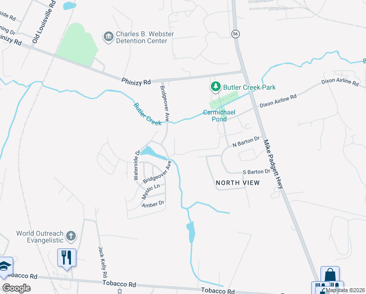 map of restaurants, bars, coffee shops, grocery stores, and more near 3414 Old Carmichael Road in Augusta
