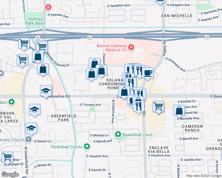 map of restaurants, bars, coffee shops, grocery stores, and more near 1941 South Pierpont in Mesa