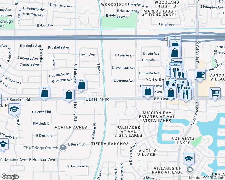 map of restaurants, bars, coffee shops, grocery stores, and more near 3048 East Baseline Road in Mesa
