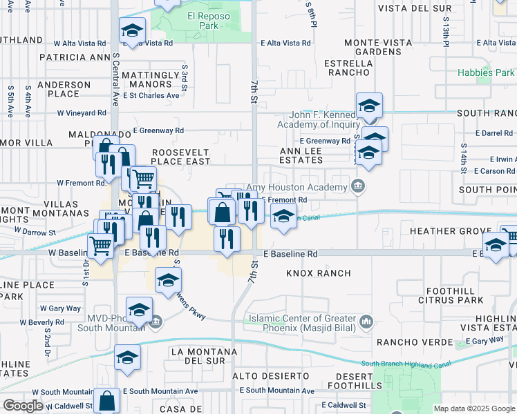 map of restaurants, bars, coffee shops, grocery stores, and more near in Phoenix