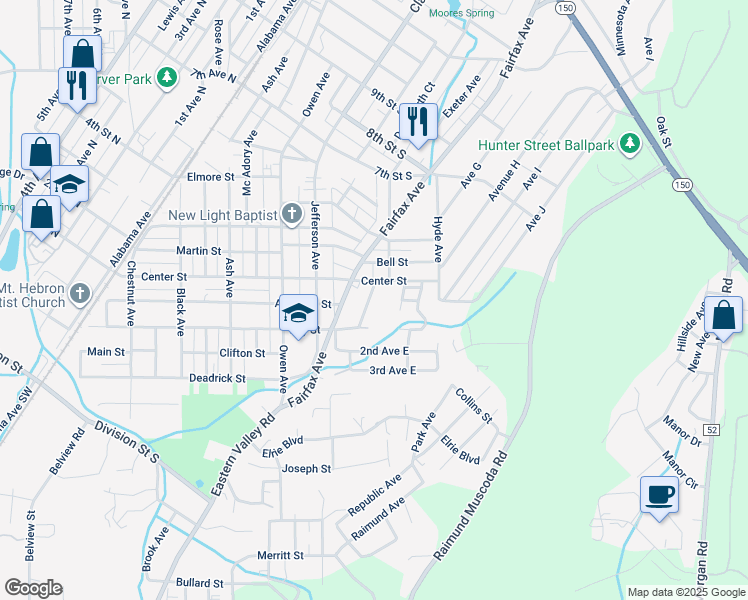 map of restaurants, bars, coffee shops, grocery stores, and more near 235 Kyser Street in Bessemer