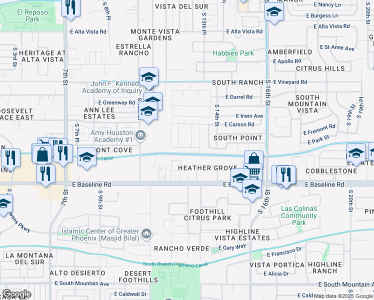 map of restaurants, bars, coffee shops, grocery stores, and more near 1243 East Fremont Road in Phoenix