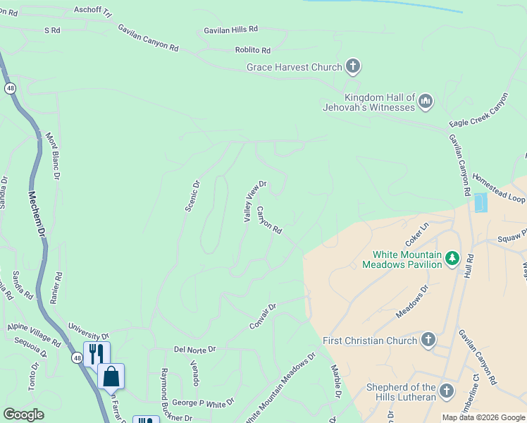 map of restaurants, bars, coffee shops, grocery stores, and more near 304 Canyon Road in Ruidoso