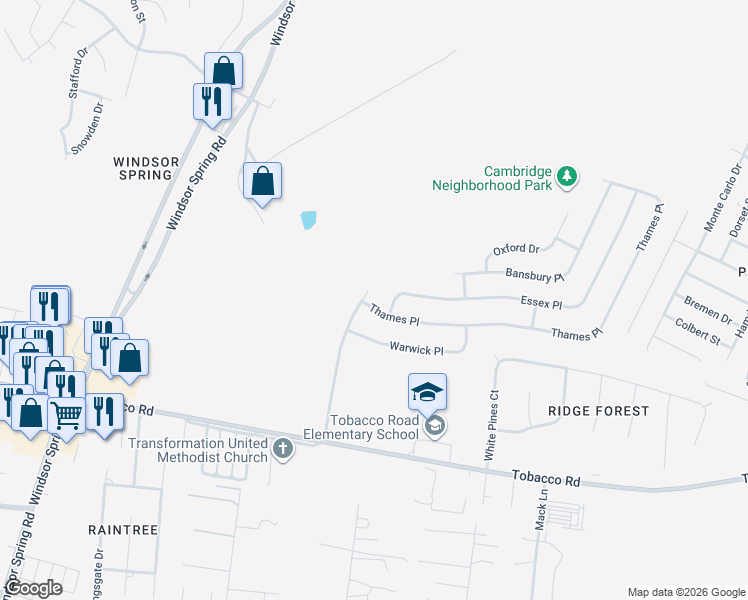 map of restaurants, bars, coffee shops, grocery stores, and more near 3306 Thames Place in Hephzibah