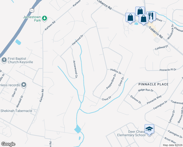 map of restaurants, bars, coffee shops, grocery stores, and more near 2537 Sand Ridge Court in Hephzibah
