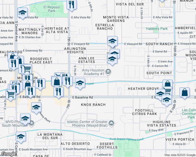 map of restaurants, bars, coffee shops, grocery stores, and more near 837 East Minton Street in Phoenix