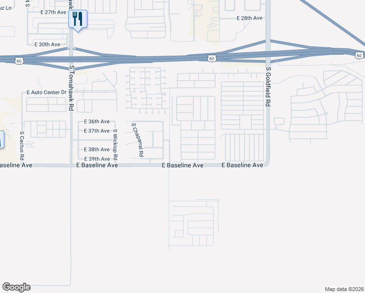 map of restaurants, bars, coffee shops, grocery stores, and more near Cortez Road in Apache Junction