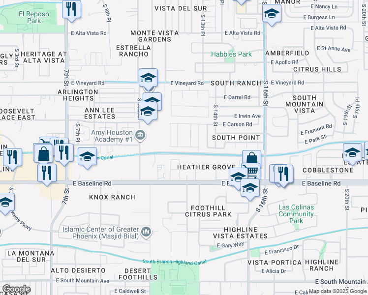 map of restaurants, bars, coffee shops, grocery stores, and more near 1238 East Fremont Road in Phoenix