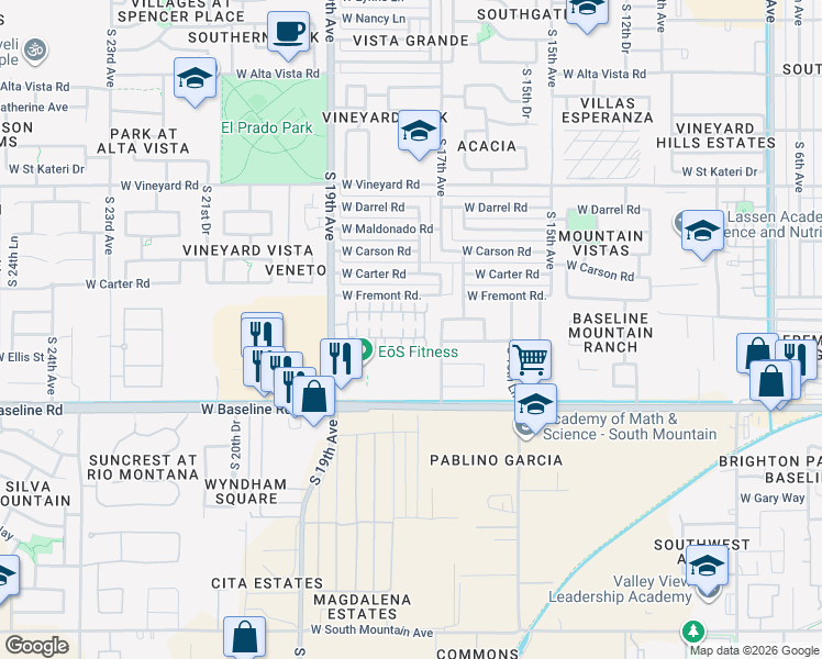 map of restaurants, bars, coffee shops, grocery stores, and more near 1728 West Pollack Street in Phoenix
