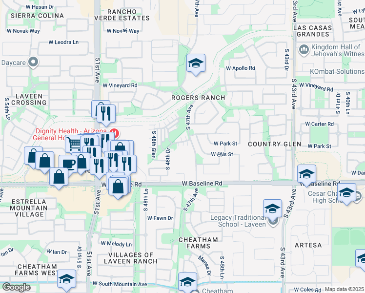 map of restaurants, bars, coffee shops, grocery stores, and more near 4742 West Fremont Road in Phoenix