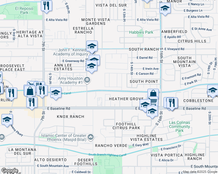 map of restaurants, bars, coffee shops, grocery stores, and more near 1235 East Fremont Road in Phoenix