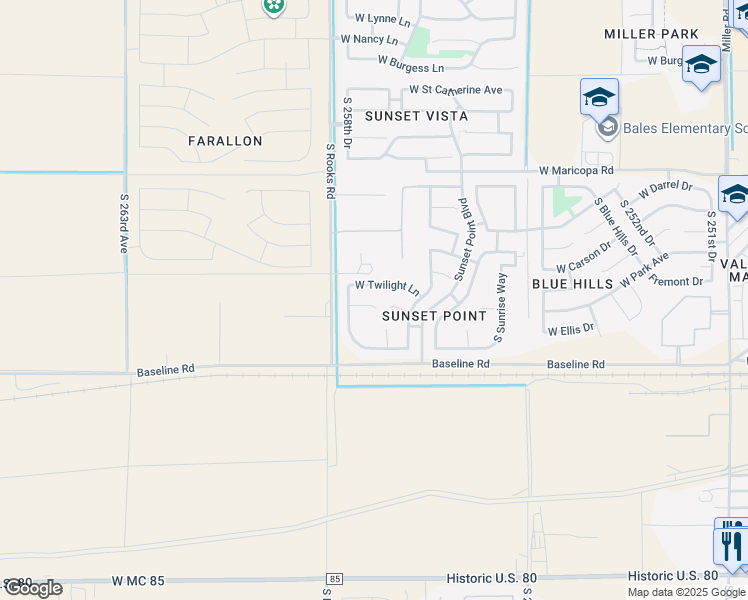 map of restaurants, bars, coffee shops, grocery stores, and more near 25822 West North Star Place in Buckeye
