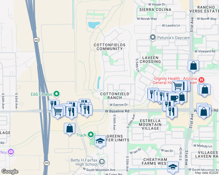 map of restaurants, bars, coffee shops, grocery stores, and more near 5626 West Minton Avenue in Phoenix