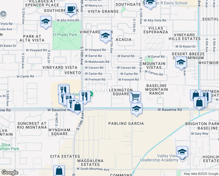 map of restaurants, bars, coffee shops, grocery stores, and more near 7309 South 17th Drive in Phoenix