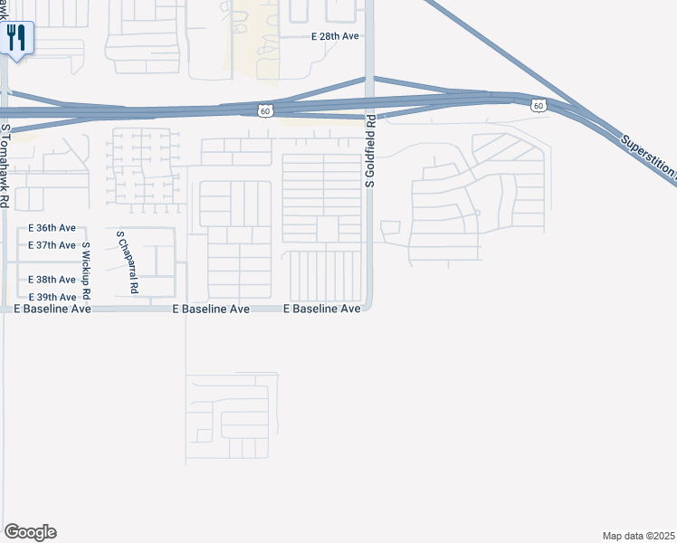 map of restaurants, bars, coffee shops, grocery stores, and more near 3710 South Goldfield Road in Apache Junction