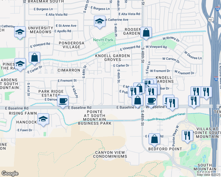 map of restaurants, bars, coffee shops, grocery stores, and more near 7226 South 46th Street in Phoenix