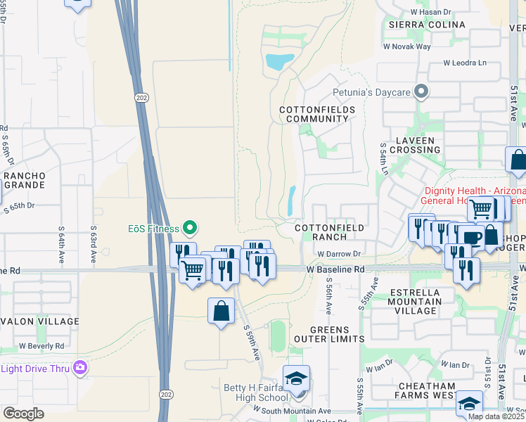 map of restaurants, bars, coffee shops, grocery stores, and more near 7226 South 58th Avenue in Phoenix
