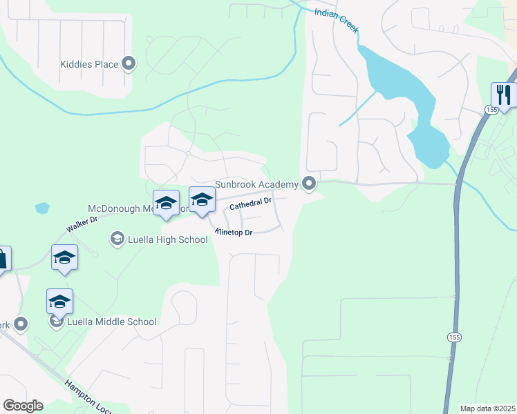 map of restaurants, bars, coffee shops, grocery stores, and more near 484 Cathedral Drive in McDonough