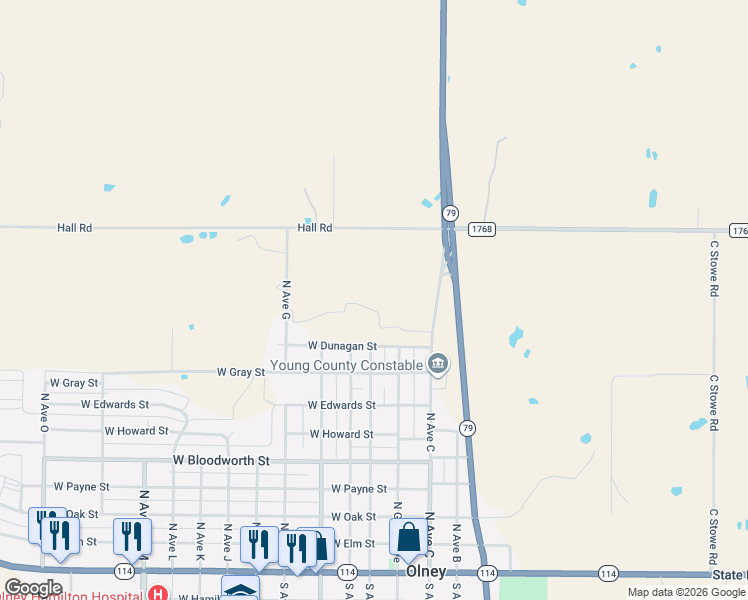 map of restaurants, bars, coffee shops, grocery stores, and more near 911 Hall Road in Olney