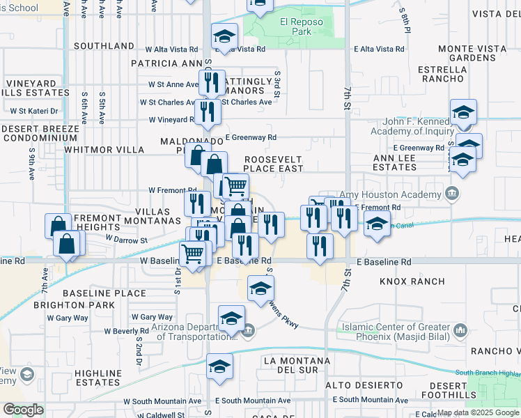 map of restaurants, bars, coffee shops, grocery stores, and more near 225 East Jesse Owens Parkway in Phoenix
