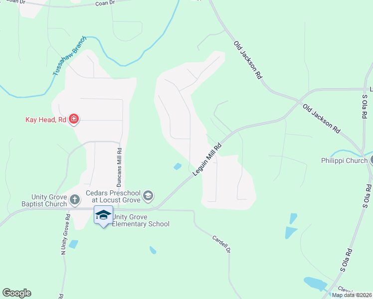 map of restaurants, bars, coffee shops, grocery stores, and more near 120 Caraway Road in Locust Grove