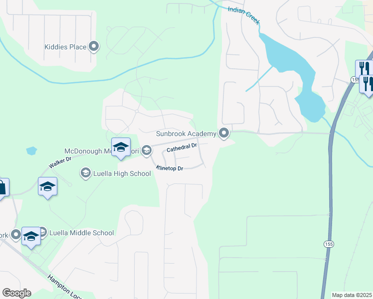map of restaurants, bars, coffee shops, grocery stores, and more near 497 Cathedral Drive in McDonough