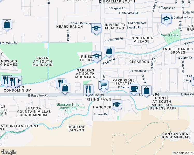 map of restaurants, bars, coffee shops, grocery stores, and more near 3979 East Pollack Street in Phoenix