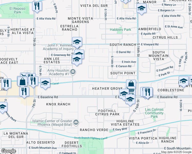 map of restaurants, bars, coffee shops, grocery stores, and more near 1242 East Fremont Road in Phoenix