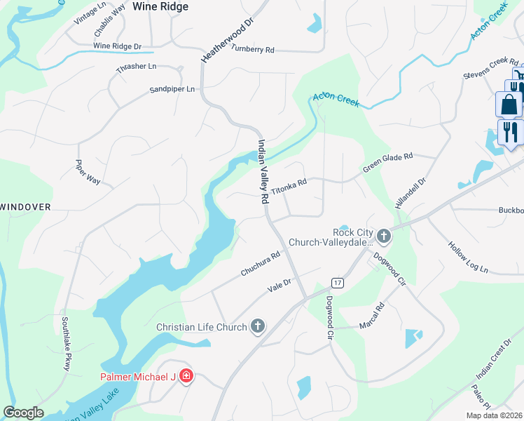 map of restaurants, bars, coffee shops, grocery stores, and more near 5000 Indian Valley Road in Birmingham