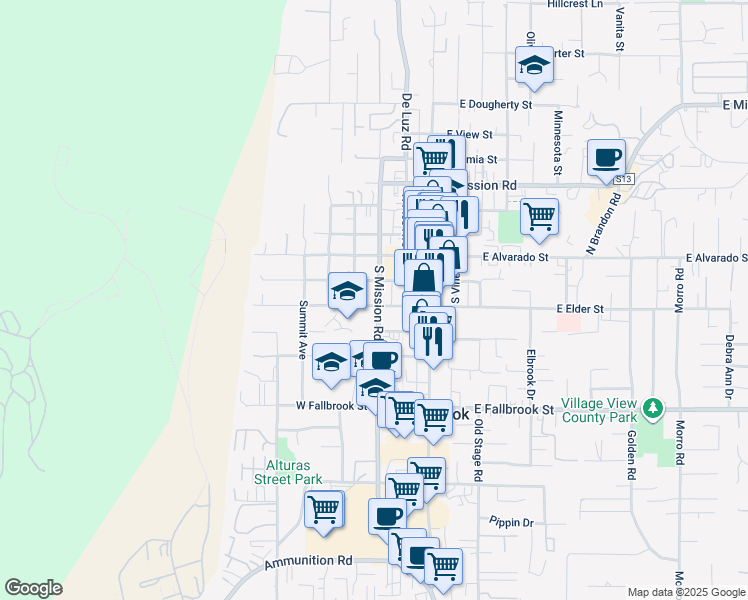map of restaurants, bars, coffee shops, grocery stores, and more near 230 West Fig Street in Fallbrook