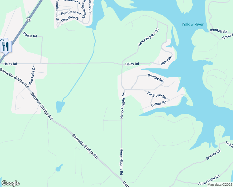map of restaurants, bars, coffee shops, grocery stores, and more near 255 Henry Higgins Road in Jackson
