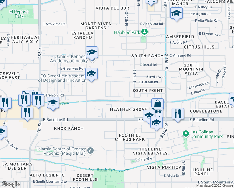 map of restaurants, bars, coffee shops, grocery stores, and more near 7310 South 13th Street in Phoenix