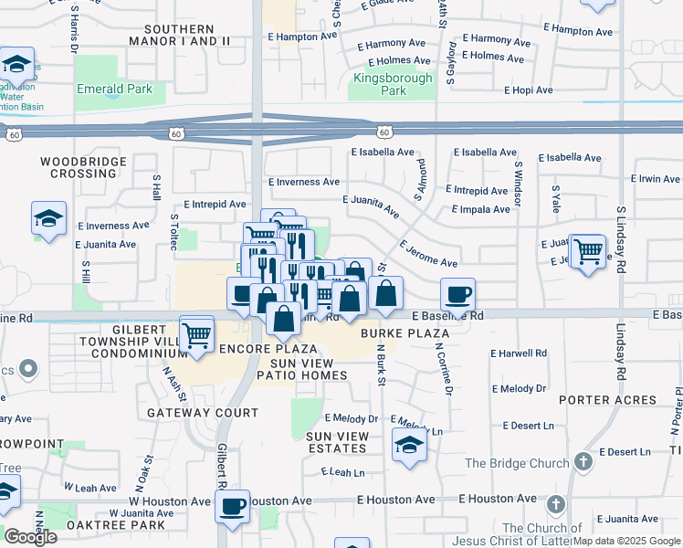 map of restaurants, bars, coffee shops, grocery stores, and more near 1930 South 24th Street in Mesa