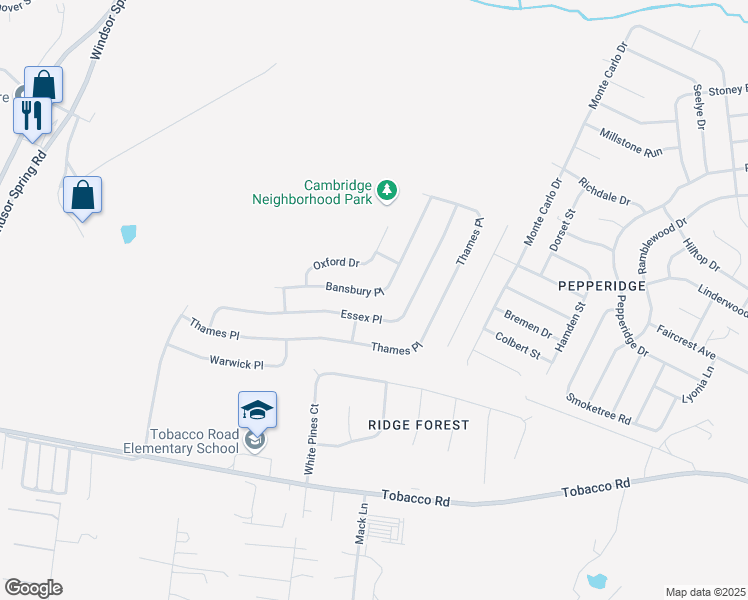 map of restaurants, bars, coffee shops, grocery stores, and more near 3730 Bansbury Place in Hephzibah