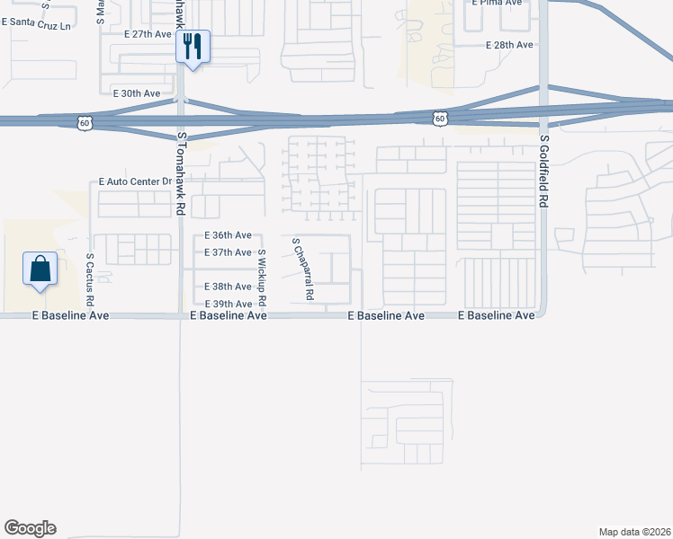 map of restaurants, bars, coffee shops, grocery stores, and more near 3799 South Bowman Road in Apache Junction