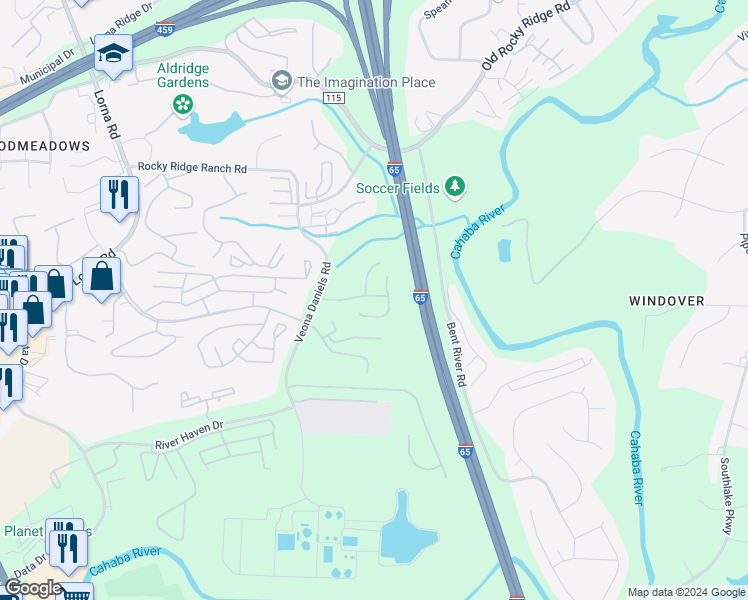 map of restaurants, bars, coffee shops, grocery stores, and more near 1033 Ashwood Drive in Birmingham