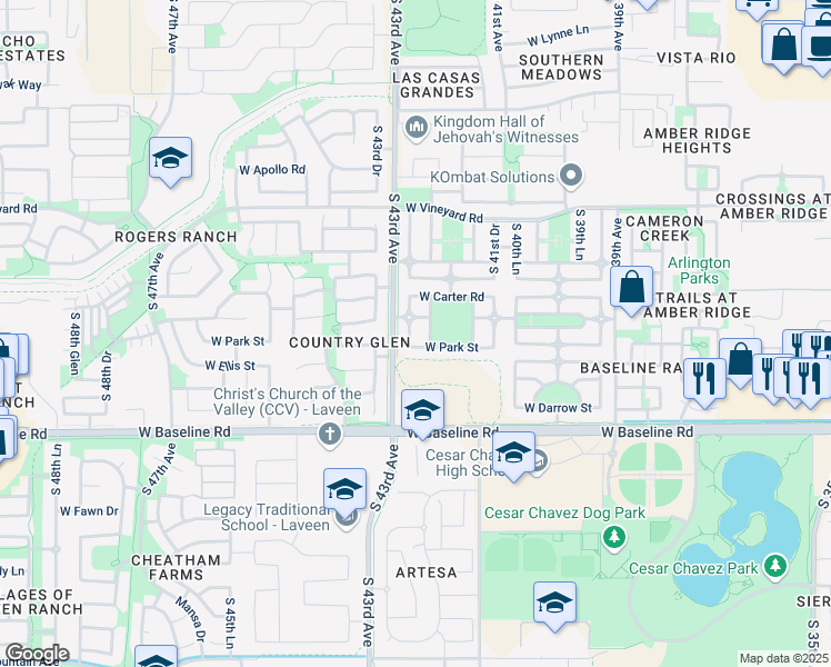 map of restaurants, bars, coffee shops, grocery stores, and more near 7229 South 42nd Lane in Phoenix