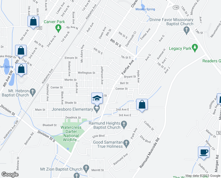 map of restaurants, bars, coffee shops, grocery stores, and more near 244 Fairfax Avenue in Bessemer