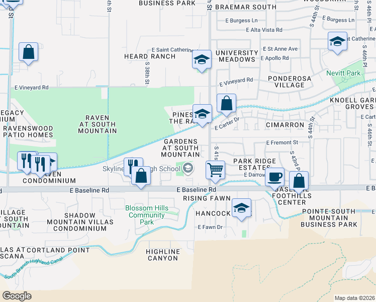 map of restaurants, bars, coffee shops, grocery stores, and more near 3917 East Minton Street in Phoenix