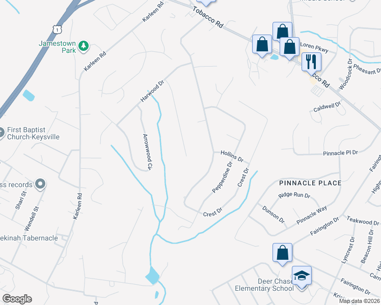 map of restaurants, bars, coffee shops, grocery stores, and more near 2532 Sand Ridge Court in Hephzibah