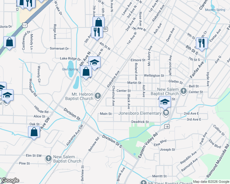 map of restaurants, bars, coffee shops, grocery stores, and more near in Bessemer