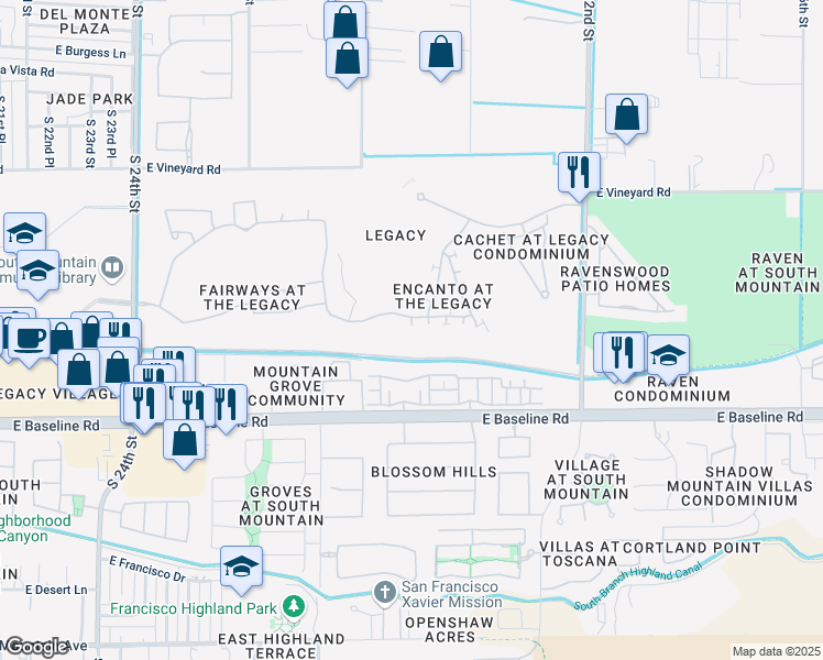 map of restaurants, bars, coffee shops, grocery stores, and more near 2843 East Fremont Road in Phoenix