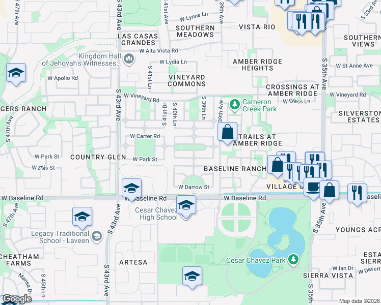 map of restaurants, bars, coffee shops, grocery stores, and more near 7226 South 40th Avenue in Phoenix